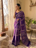 Soft Satin Crep with Beautiful Ajarakh print with Real mirror work and Latkan Saree
