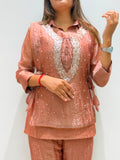 DESIGNER SHIRT PANT WITH HAND EMBROIDERED SHRUG