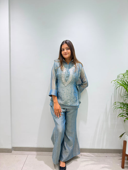 DESIGNER SHIRT PANT WITH HAND EMBROIDERED SHRUG