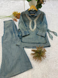 DESIGNER SHIRT PANT WITH HAND EMBROIDERED SHRUG