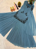 New Premium Quality With Embroidery Sequence Worked Top-Sharara and Dupatta Set