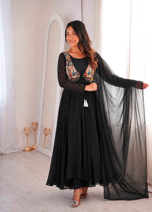 Elegant New Designer Anarkali Gown 3 piece Set With Beautiful Position Worked Koti