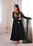 Elegant New Designer Anarkali Gown 3 piece Set With Beautiful Position Worked Koti