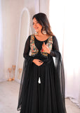 Elegant New Designer Anarkali Gown 3 piece Set With Beautiful Position Worked Koti