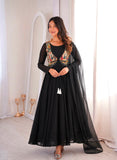 Elegant New Designer Anarkali Gown 3 piece Set With Beautiful Position Worked Koti