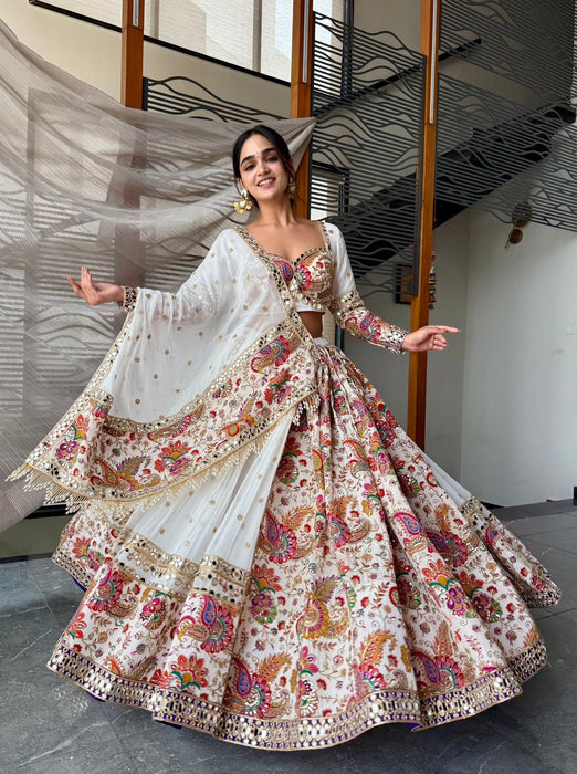 Premium Faux Georgette Lehenga Embellished With Beautiful Sequins Work And Foil Mirror Work