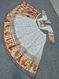 Premium Faux Georgette Lehenga Embellished With Beautiful Sequins Work And Foil Mirror Work