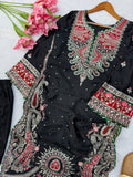 Biscuit slub with Intricate Thread with sequence work with attach lace Salwar Kameez