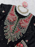 Biscuit slub with Intricate Thread with sequence work with attach lace Salwar Kameez