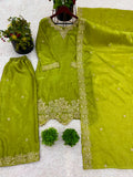 New Ready-made GMY SILK And Heavy Embroidery Sequence Work Top-Bottom And Dupatta Set