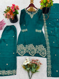 New Ready-made GMY SILK And Heavy Embroidery Sequence Work Top-Bottom And Dupatta Set