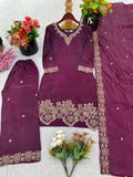 New Ready-made GMY SILK And Heavy Embroidery Sequence Work Top-Bottom And Dupatta Set