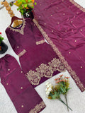 New Ready-made GMY SILK And Heavy Embroidery Sequence Work Top-Bottom And Dupatta Set