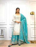 New Designer Party Wear Look Pure Chinon Silk Top Plazzo & Dupatta Set