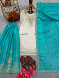 New Designer Party Wear Look Pure Chinon Silk Top Plazzo & Dupatta Set