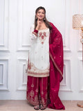 New Designer Party Wear Look Pure Chinon Silk Top Plazzo & Dupatta Set