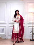 New Designer Party Wear Look Pure Chinon Silk Top Plazzo & Dupatta Set