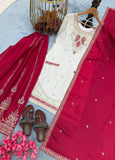New Designer Party Wear Look Pure Chinon Silk Top Plazzo & Dupatta Set