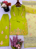 New Designer Natural Crep Silk Top-Bottom And Dupatta Set