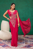 NEW SUPERHIT TRENDING READY TO WEAR SAREE WITH FULLY SEMI-BEADS EMBROIDERED STYLIST BLOUSE ON FAUX GEORGETTE FABRIC WITH KOTI