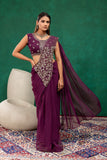NEW SUPERHIT TRENDING READY TO WEAR SAREE WITH FULLY SEMI-BEADS EMBROIDERED STYLIST BLOUSE ON FAUX GEORGETTE FABRIC WITH KOTI
