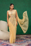 NEW SUPERHIT TRENDING READY TO WEAR SAREE WITH FULLY SEMI-BEADS EMBROIDERED STYLIST BLOUSE ON FAUX GEORGETTE FABRIC WITH KOTI