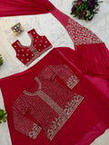NEW SUPERHIT TRENDING READY TO WEAR SAREE WITH FULLY SEMI-BEADS EMBROIDERED STYLIST BLOUSE ON FAUX GEORGETTE FABRIC WITH KOTI