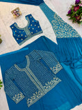 NEW SUPERHIT TRENDING READY TO WEAR SAREE WITH FULLY SEMI-BEADS EMBROIDERED STYLIST BLOUSE ON FAUX GEORGETTE FABRIC WITH KOTI
