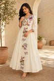 SUMMER FRIENDLY AND TRENDY MAXI GOWN WITH EMBROIDERY WORK