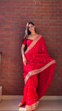 Tibby Silk with Intricate Thread With Sequence Work Beautiful Saree