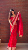Tibby Silk with Intricate Thread With Sequence Work Beautiful Saree
