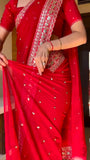 Tibby Silk with Intricate Thread With Sequence Work Beautiful Saree