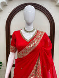 Tibby Silk with Intricate Thread With Sequence Work Beautiful Saree