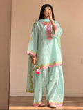 New Designer Mul Chanderi Cotton Top Farshi salwar & Dupatta Set