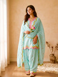 New Designer Mul Chanderi Cotton Top Farshi salwar & Dupatta Set