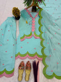 New Designer Mul Chanderi Cotton Top Farshi salwar & Dupatta Set