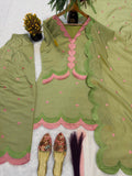 New Designer Mul Chanderi Cotton Top Farshi salwar & Dupatta Set