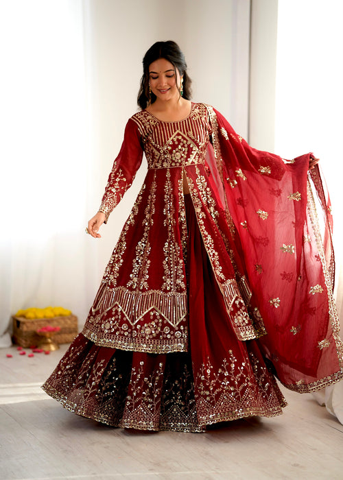 Crunchy Silk Heavy Embroidery Sequence Work Beautiful Top Lehenga Dupatta Set