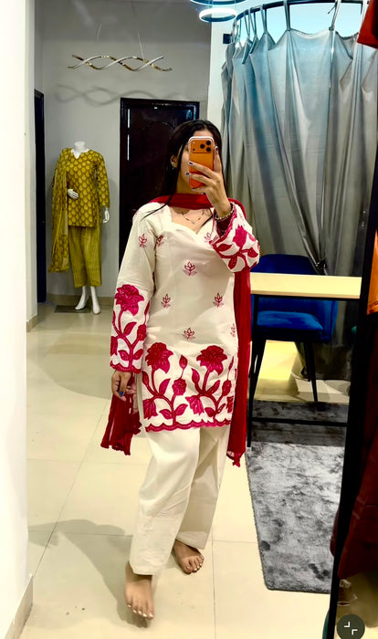 Pure Slab Riyon Cotton With Embroidery Pipas Sequences Work Salwar Kameez