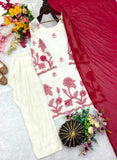 Pure Slab Riyon Cotton With Embroidery Pipas Sequences Work Salwar Kameez