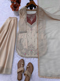 Simmer Fabric with Intricate Thread with sequence work with attach Fancy Lace Salwar Kameez