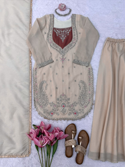Simmer Fabric with Intricate Thread with sequence work with attach Fancy Lace Salwar Kameez