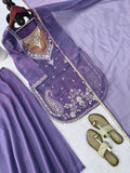 Simmer Fabric with Intricate Thread with sequence work with attach Fancy Lace Salwar Kameez