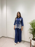 DESIGNER EMBROIDERED CORD SET IN COTTON DENIM