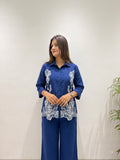DESIGNER EMBROIDERED CORD SET IN COTTON DENIM