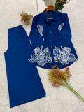 DESIGNER EMBROIDERED CORD SET IN COTTON DENIM