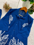 DESIGNER EMBROIDERED CORD SET IN COTTON DENIM