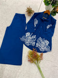 DESIGNER EMBROIDERED CORD SET IN COTTON DENIM