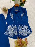 DESIGNER EMBROIDERED CORD SET IN COTTON DENIM
