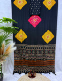 Soft Satin Crep with Beautiful Ajarakh print with Real mirror work and Latkan Saree